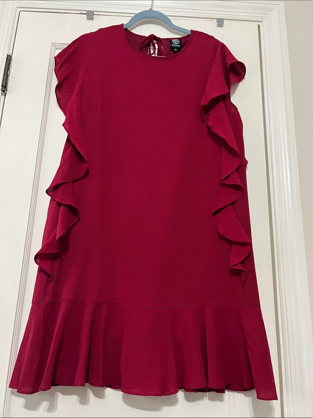 Bobeau Raspberry dark red wine Ruffle-Trim dress